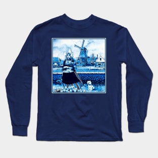 Dutch Girl Blue Delft Tulip Country Scene Long Sleeve T-Shirt